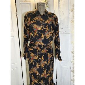 Vintage Jones New York Baroque Skirt Suit Black Gold 90s Blazer S8 Maxi Skirt S4